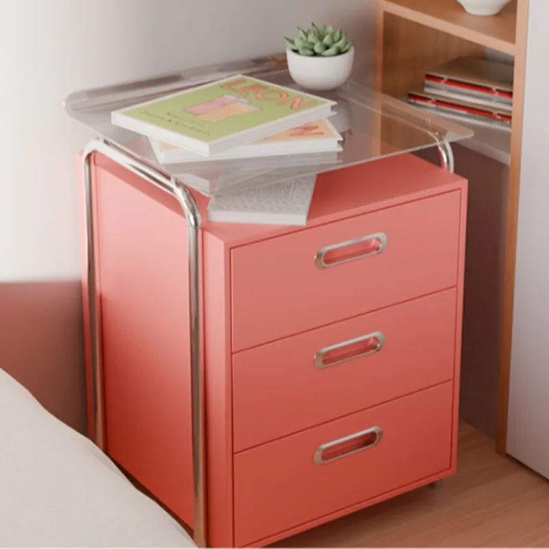 Pink Storage Cabinet, 3-Drawer Steel Organizer, Modern Nightstand, Rust-Resistant Storage, Pegboard Organizer, Sturdy Storage