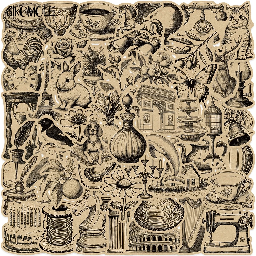 10/30/50PCS Retro Objects PVC Graffiti Stickers Aesthetic Art Kraft Paper DIY Decoration Toy Travel Luggage Decal Sticker Pack