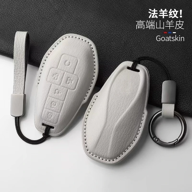 Genuine Leather Key Fob Cover for 2025 Denza D9 DM-i 1020 4WD Smart Driving Full Wrap Minimalist Case