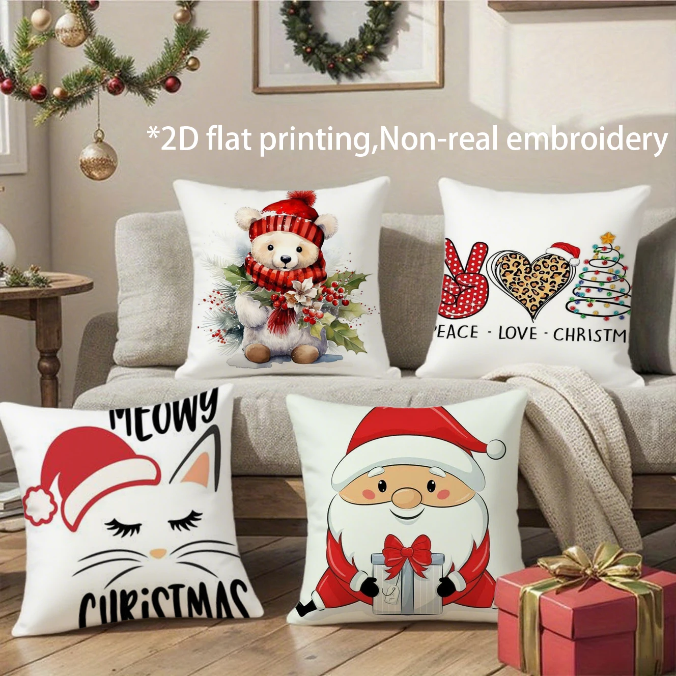 Christmas Peace Love Cute Throw Pillow Covers Pattern Cushion Cover Suitable for Sofa Bedroom Car Pillow Cover