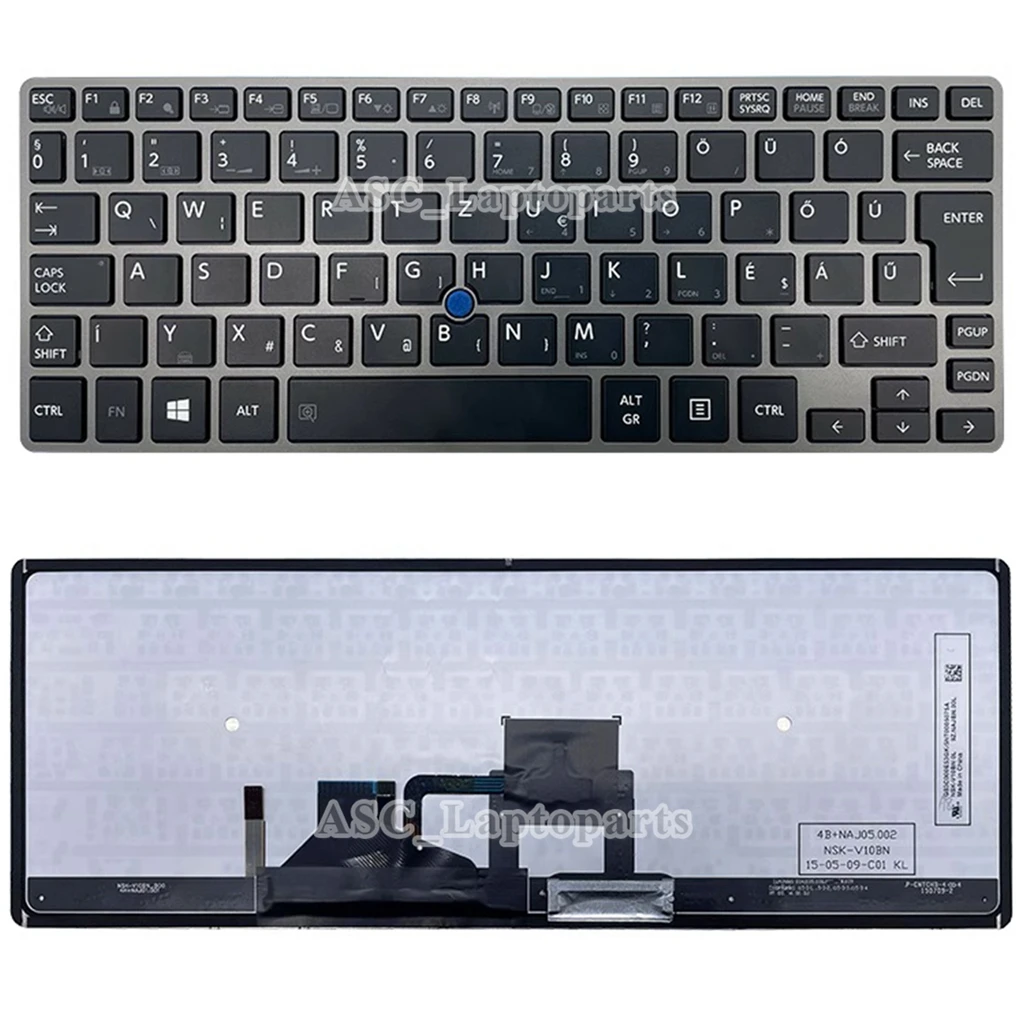 New Hungarian Magyar Keyboard for Toshiba Portege Z30-A Z30-C Z30T-B Z30-B1320 R30-B Silver Frame Black, BACKLIT, Pointer