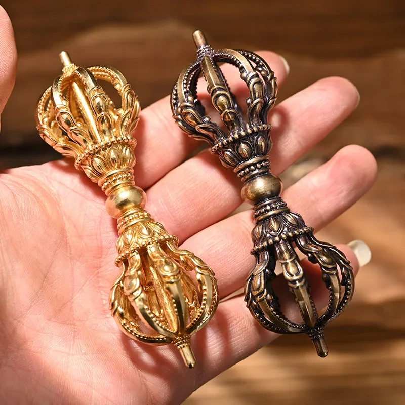Tibetan Buddhist Vajra Sculpture Handmade in Nepal, Brass Dorje Ritual Object for Home Temple Blessing & Spiritual Decoration