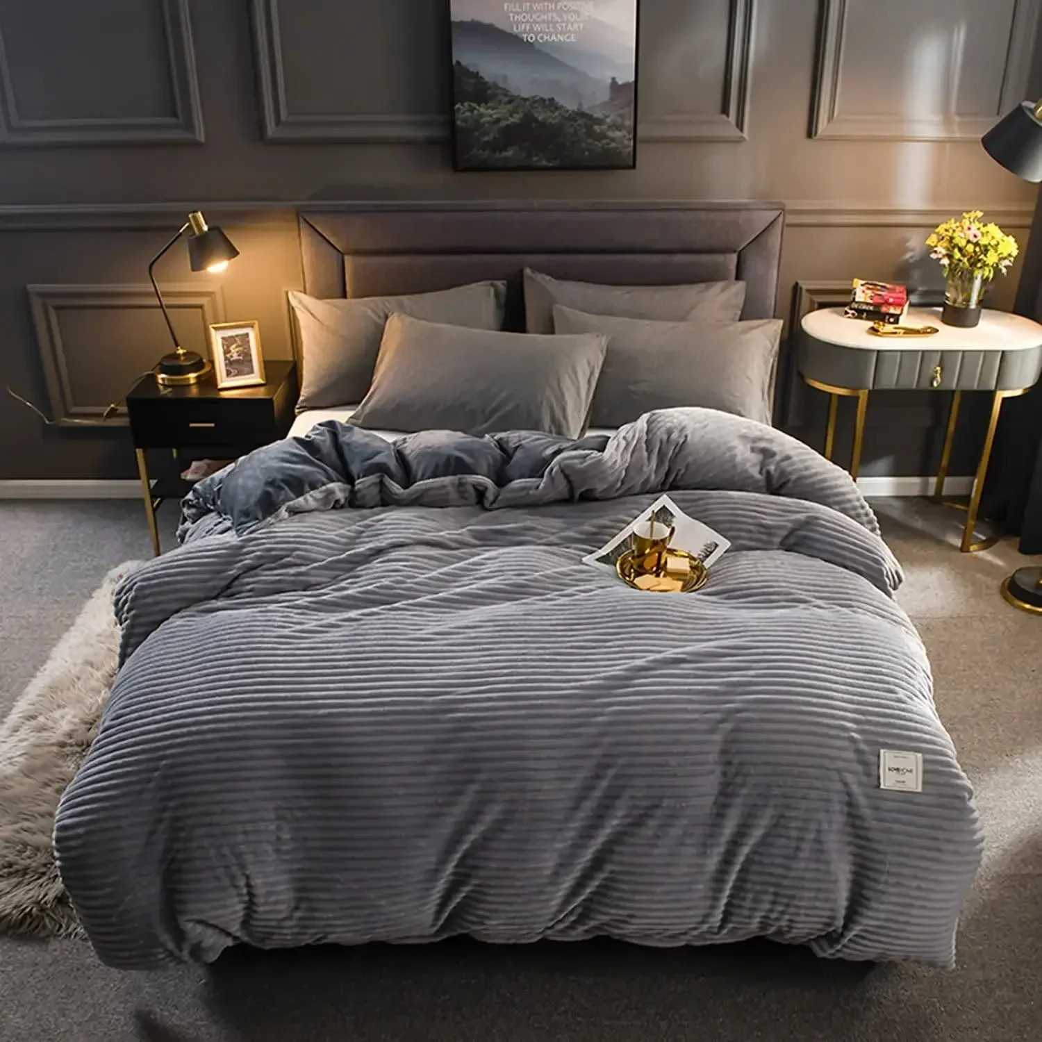 Magic Thicken Corduroy Duvet Cover Set Ultra Soft Velvet Cover Quilt Reversible Comforter Winter Bedding Set 220×240CM