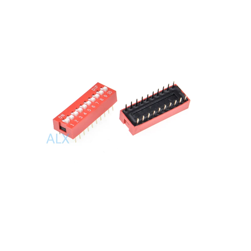 10pcs Red 10p Dip 10 Position Toggle Switch Doule Row 10pin Pitch 2.54mm Slide Switches 10 Pin