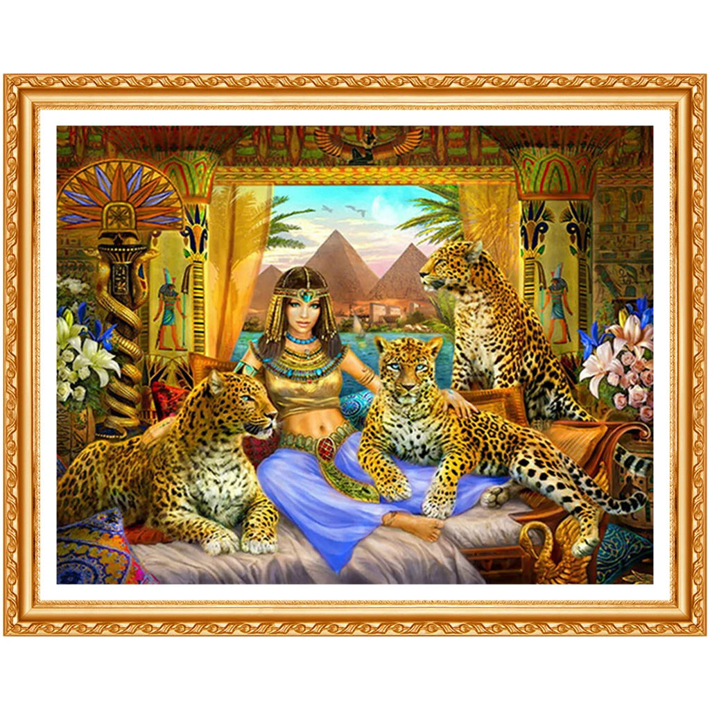 100% Full Diamond Embroidery Queen Of Egypt and leopard Diy Diamond Painting Cross Stitch Kits Home Decor Diamond  Pattern