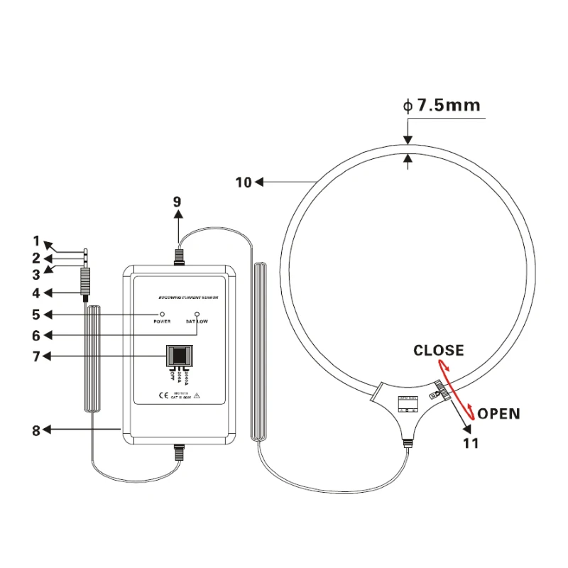 ETCR001F Detektor Arus AC Coil/Rogowski Coil Transformer Fleksibel
