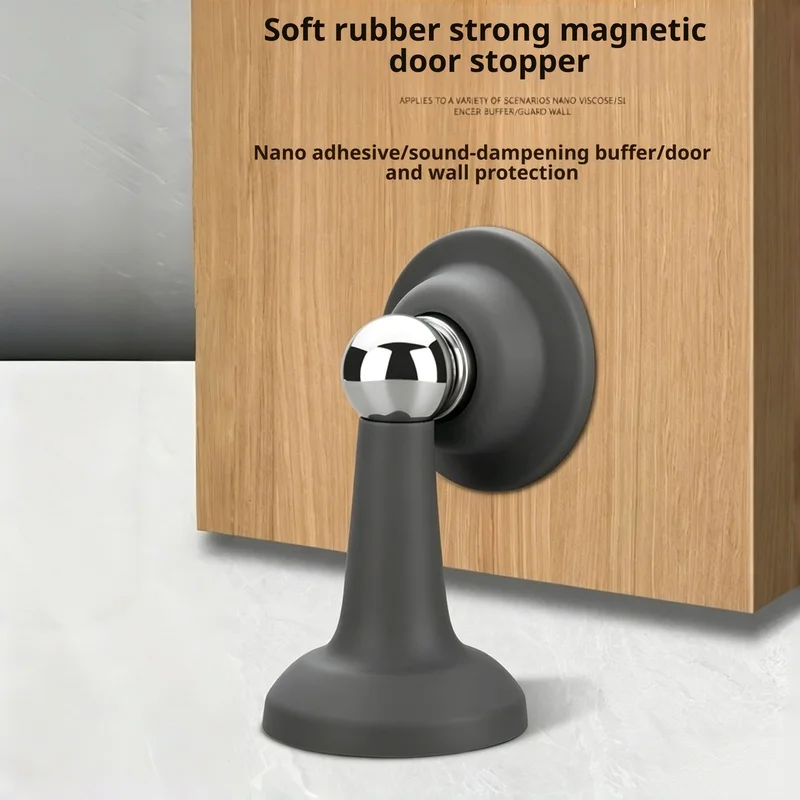 New No‑Drill Silicone Magnetic Door Stopper, Strong‑Magnet Silent Anti‑Collision Floor‑Mounted Door Catch for Household Bathroom
