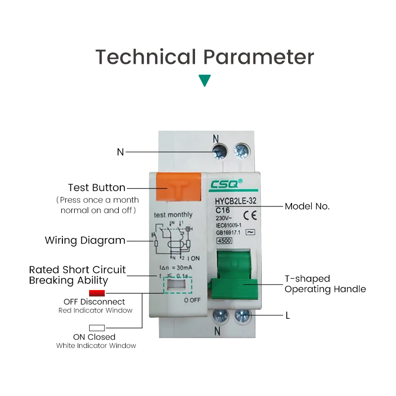 DZ30LE DZ47LE EPNL DPNL 230V 1P+N Residual Current Circuit Breaker With Over And Short Current Leakage Protection RCBO MCB 6-63A