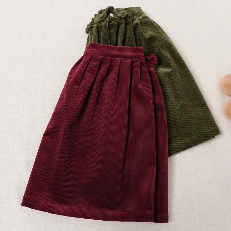 Retro Cord-Minirock mit hoher Taille für Mädchen, Frühlingsneuheit, verstellbare Knöpfe, elastische Taille, locker sitzende Kinderröcke, Mädchen-Winterkleidung – Detail 14