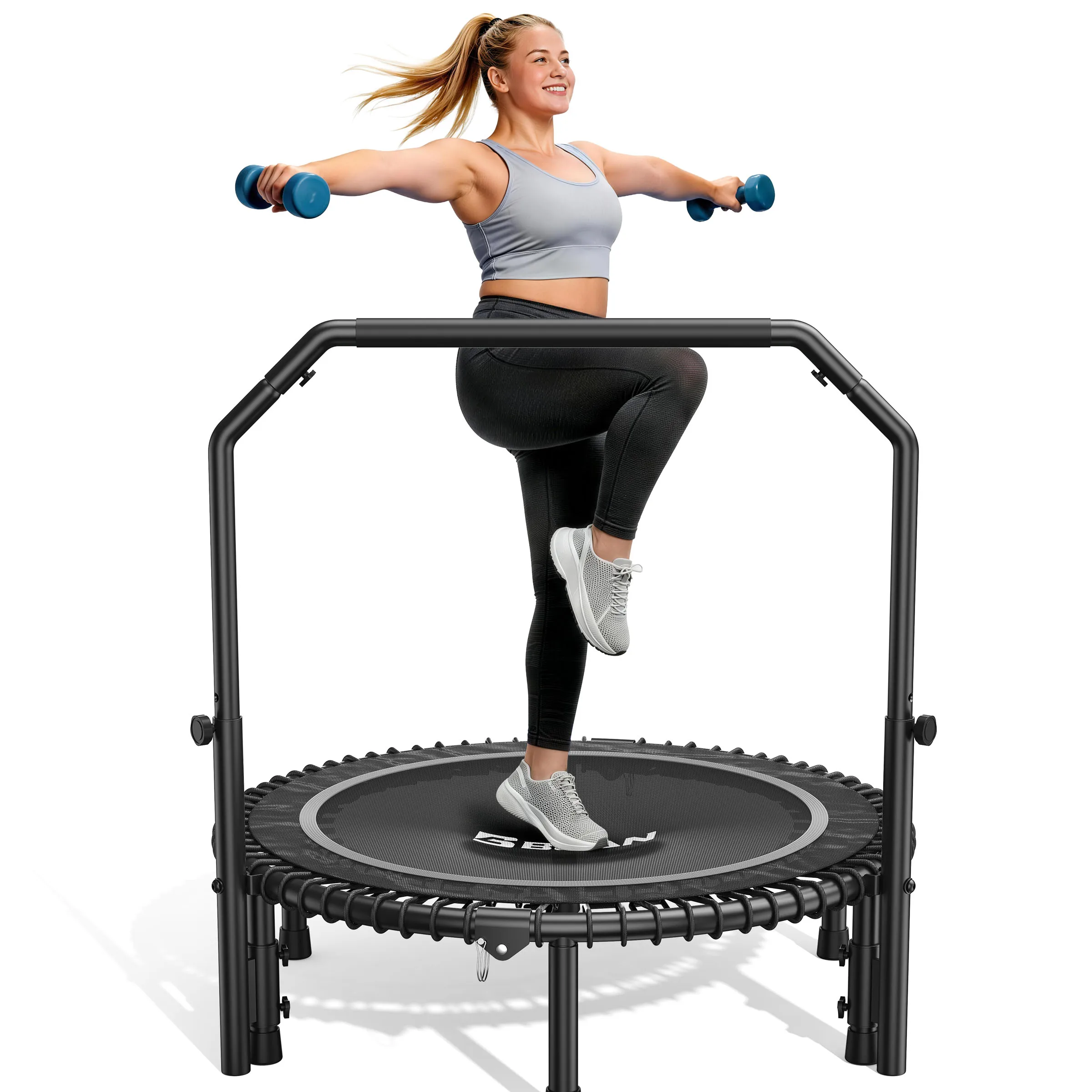 

BCAN 450LBS Mini Rebounder Trampoline, Fitness Trampoline with Bungees, Adjustable Handle, Whole-Body Workout & Relaxation-40IN