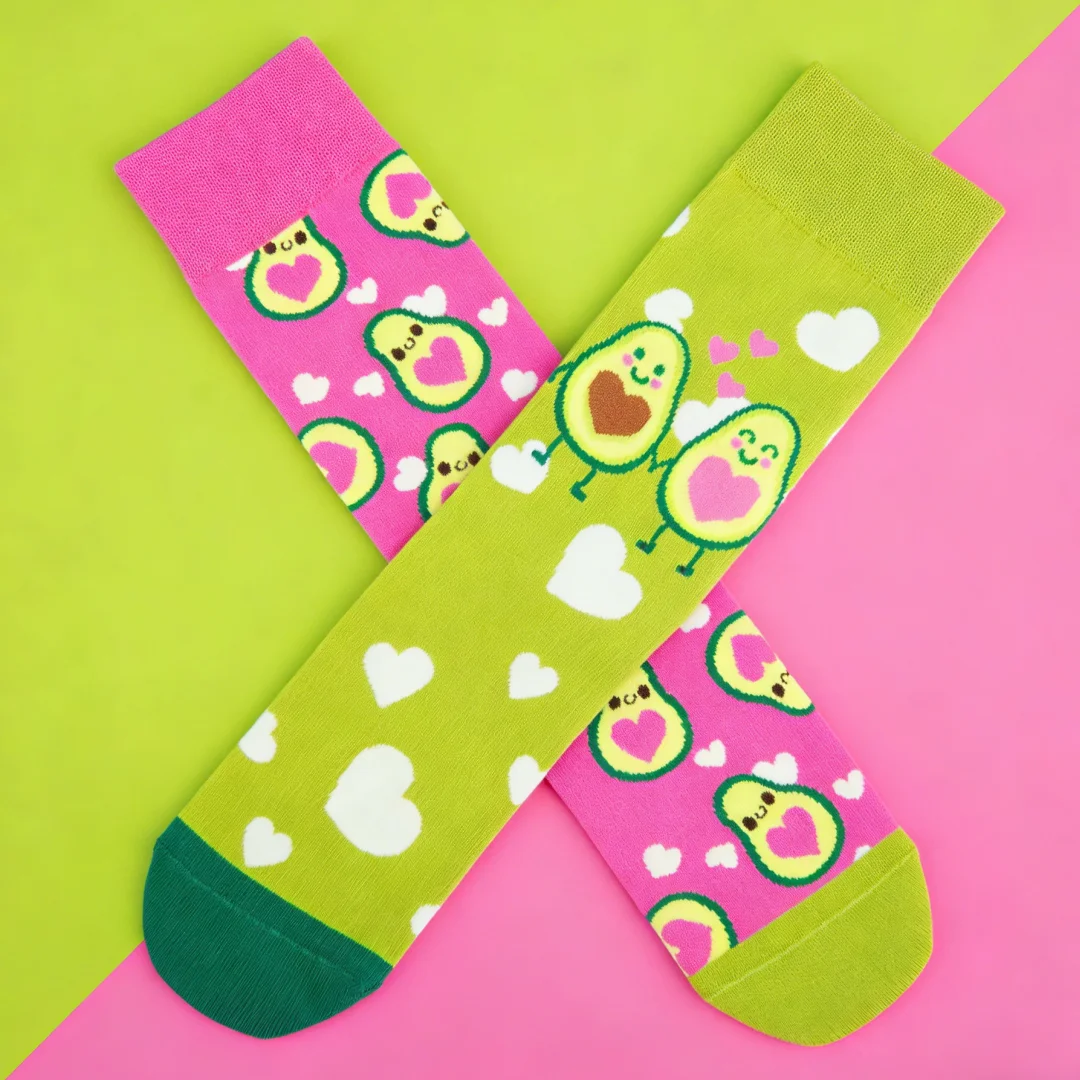 1 Pair Sweet Heart Avocado Mid-Calf Socks Cuteness Overload Stylish AB Design，Suit In All Seasons