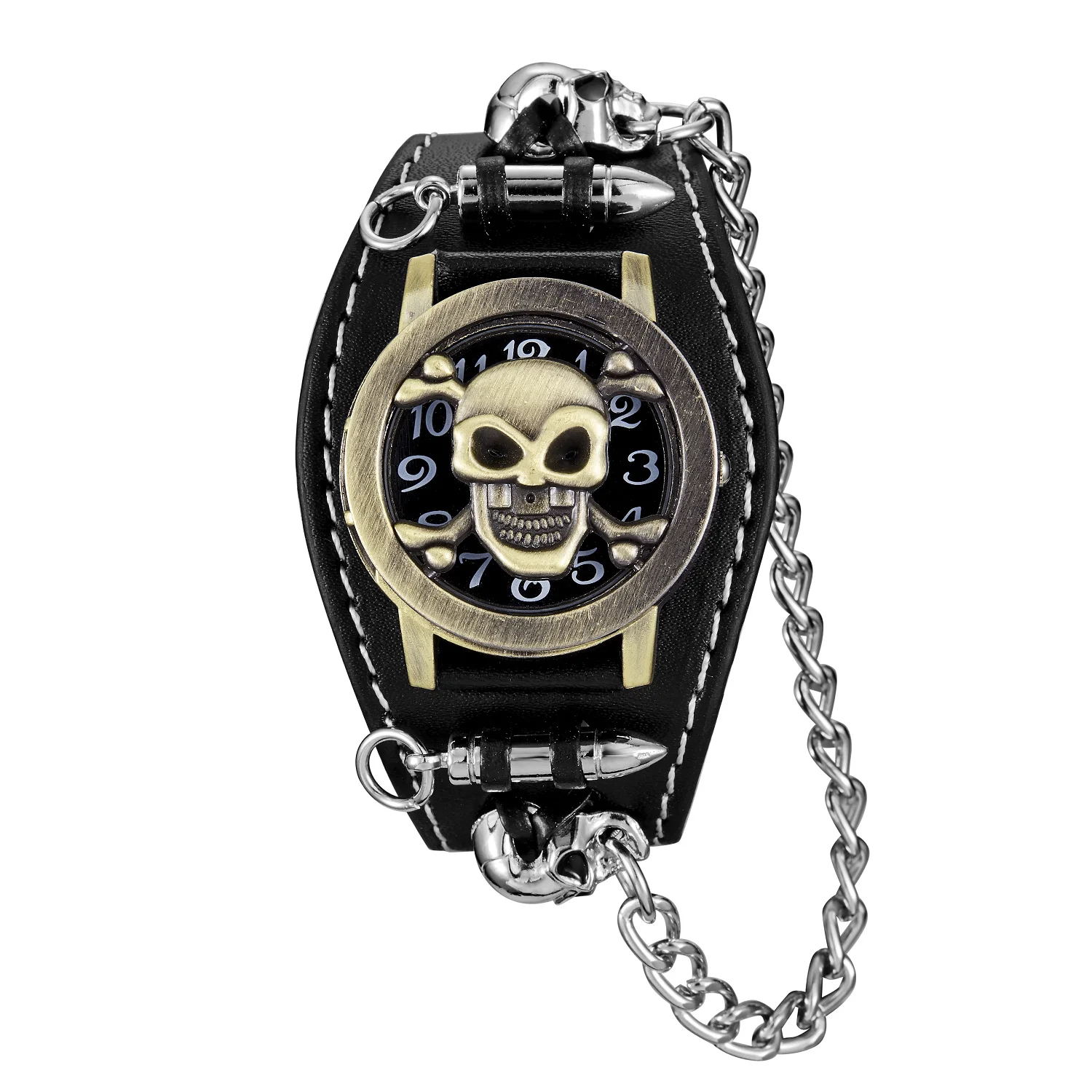 Anime Skull Round Pointer Quartz Watch Grunge Punk Gothic Halloween Cosplay Analog PU Leather Bracelet Watch For Women Men