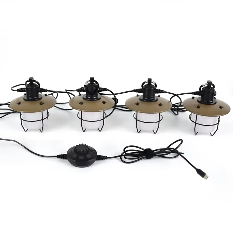 Retro Waterproof Camping Light Portable Tent String Lamp with Plug WIFI Control Outdoor Night Lighting for Hiking Travel Gear