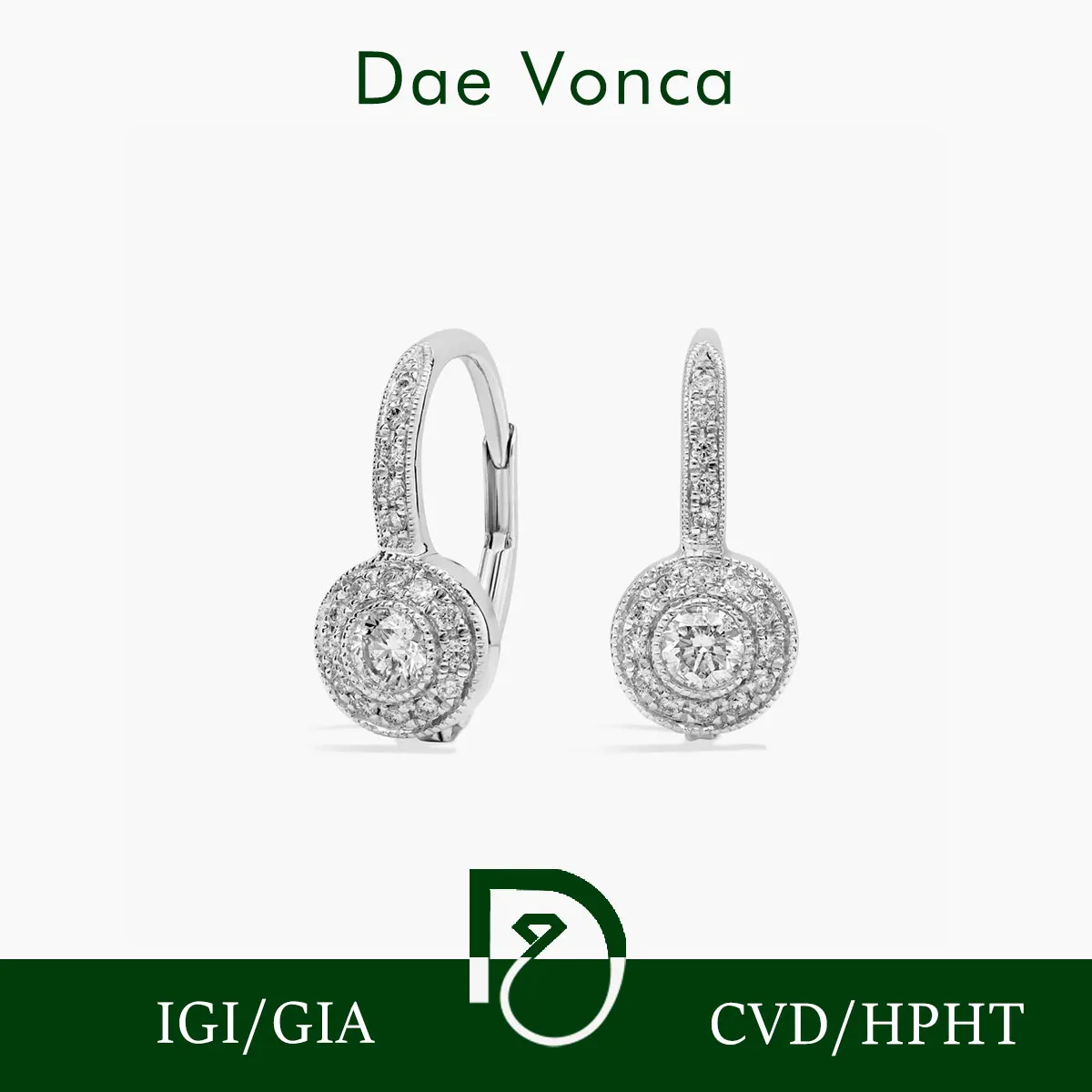 14K الذهب الأبيض هالة أقراط الماس مختبر مستدير نمت الماس DE اللون VS/VVS وضوح خمر إسقاط أقراط ل هدية عيد ميلاد