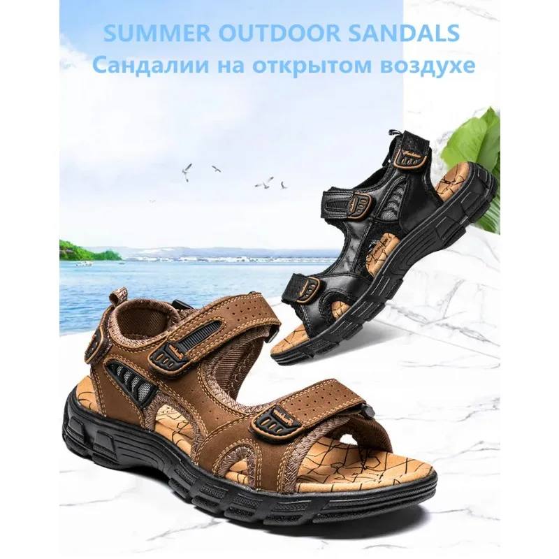

Мужские тапочки-гладиаторы, пляжная мягкая удобная обувь для прогулок на открытом воздухе, размеры 38-46, брендовые летние мужские сандалии из натуральной кожи