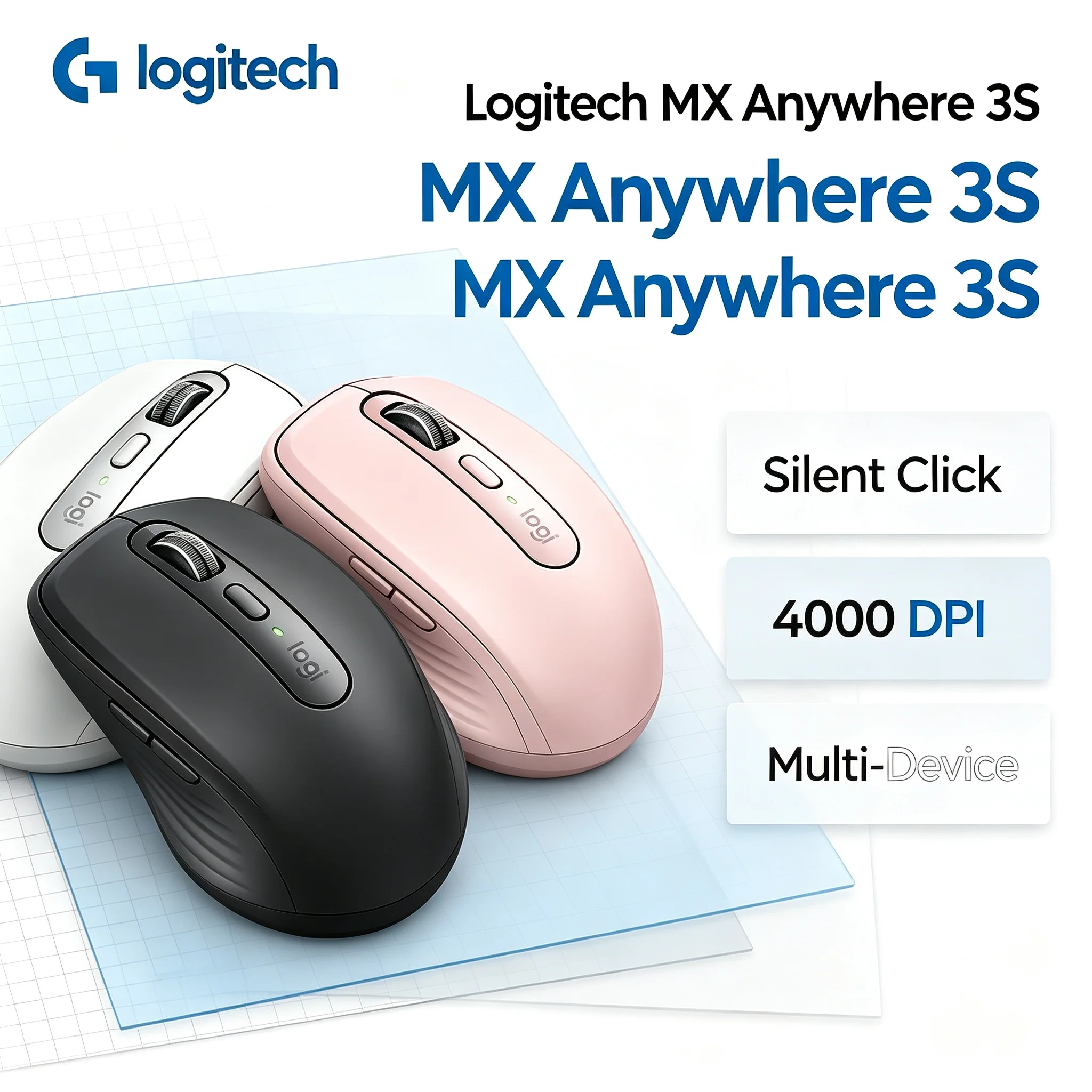 Logitech MX Anywhere 3S Compact Wireless Mouse, Silent Click, Multi OS Support for Mac Windows Tablet