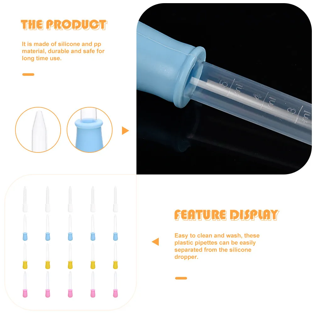 20Pcs Multifunction Silicone Droppers Medicine Feeders Liquid Dispensers 1Ml to 5Ml Marked Easy Clean Safe Material