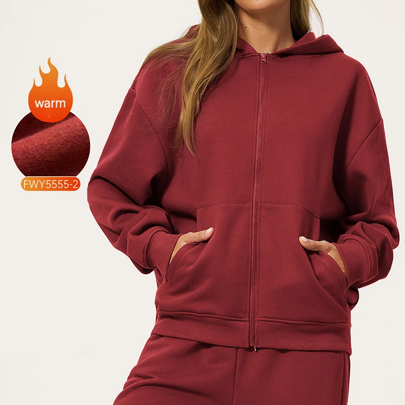 Autumn And Winter Warm Fleece Hooded Sweatshirt Yoga Jacket Women's Fitness Wear Autumn And Winter Fitness Zipper Sports Wear