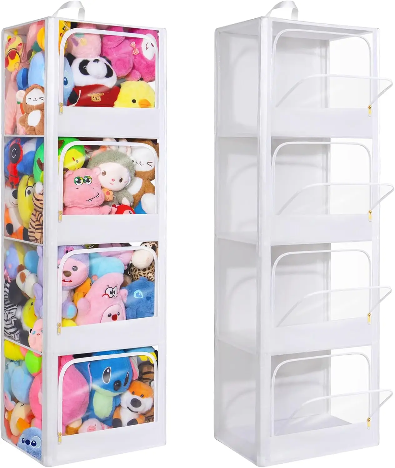 Organizador de Brinquedos Transparente com Zíper de 4 Camadas, à Prova de Poeira, para Brinquedos de Pelúcia, Grande Capacidade, Visível, para Quarto Infantil, com Posicionamento Horizontal e Vertical