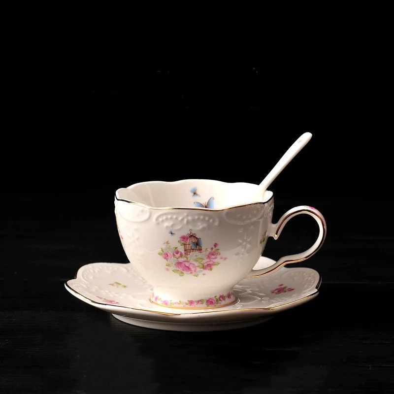 

Набор тисненных цветочных чашек и блюдец для чая, кофе, домашнего декора, подарки для свадебной вечеринки, цветочный дизайн, церемония, торжества