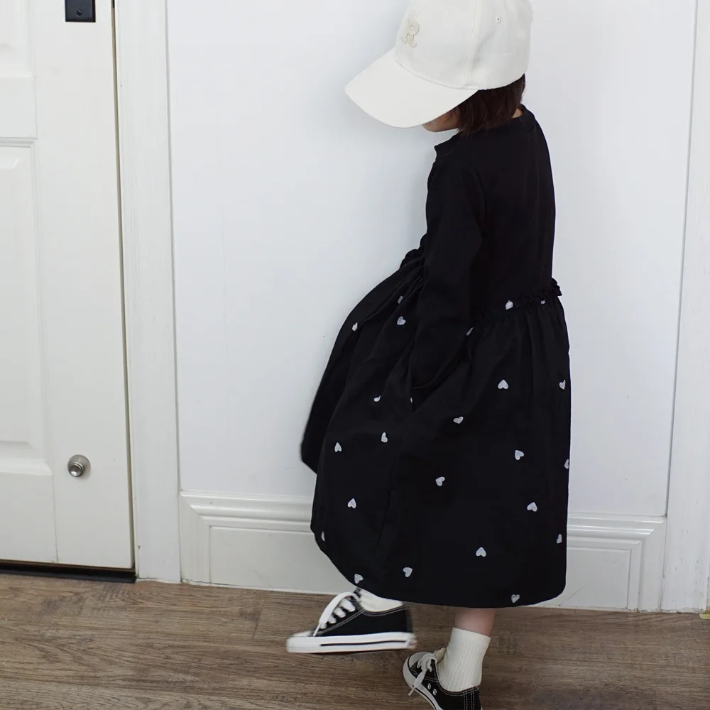 Girls Dress Spring and Autumn New Korean Love Knitted Splicing Dress Fashionable and Casual Daily Temperament Wear