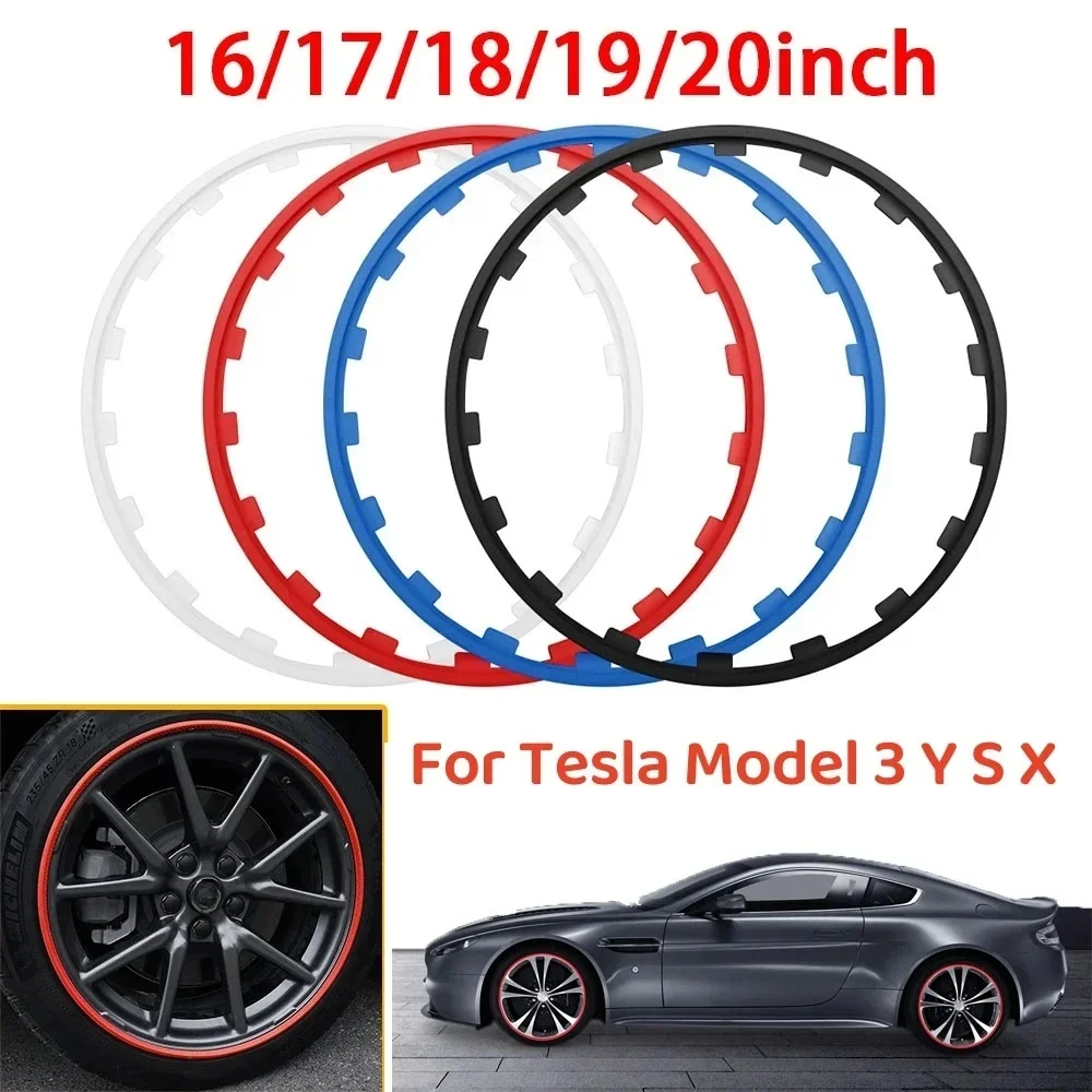 

4pcs 16/17/18/19/20/21inch Car Rims Ring Protectors Vehicle Wheel Decor Strip Tire Guard Line for Tesla Model 3 Y S X Accessorie