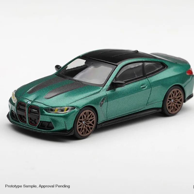Pre-sale MINI GT 1:64 BMW M4 G82 Metallic Green Diecast Sports Car with Carbon Fiber Hood, Collectible Mini Model