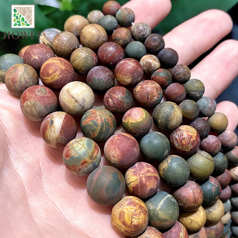 Natural Stone Matte Picasso Jaspers Loose Round Beads for Jewelry Making Diy Bracelet Accessories 15\