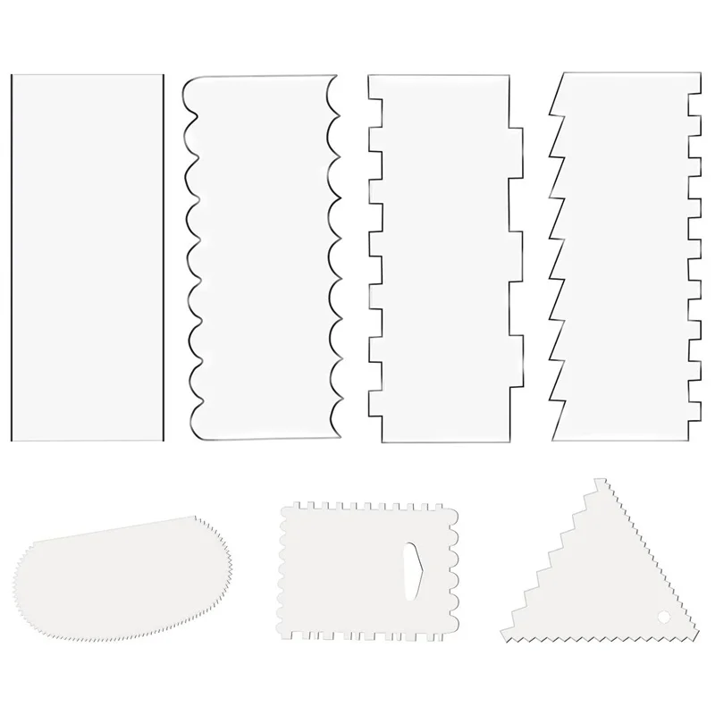 

7PCS Clear Acrylic Cake Scraper Set Cake Edges Comb Smooth Buttercream Frosting Scraper DIY Cake Decoration Kitchen Baking Tools