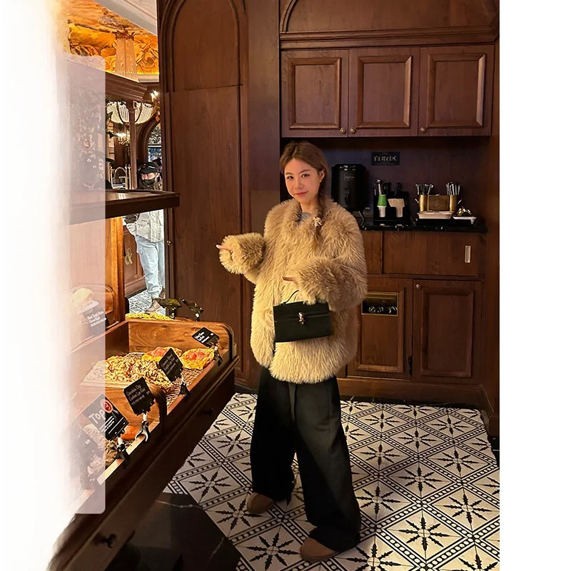 

D YANGJUN Brown Ele Loose Versatile Eco-friendly Fur Leather Inteated High-End Feel Small Fraance Sle Women's Coat ...