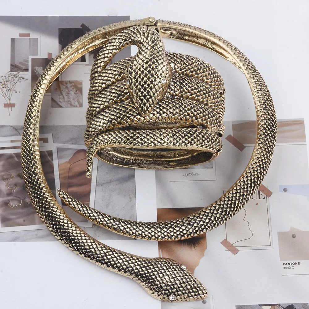 Vintage Punk Statement Metal Open Snake Choker Necklace Bracelets Jewelry Sets Women Indian Boho Ethnic Retro Necklace Bangles