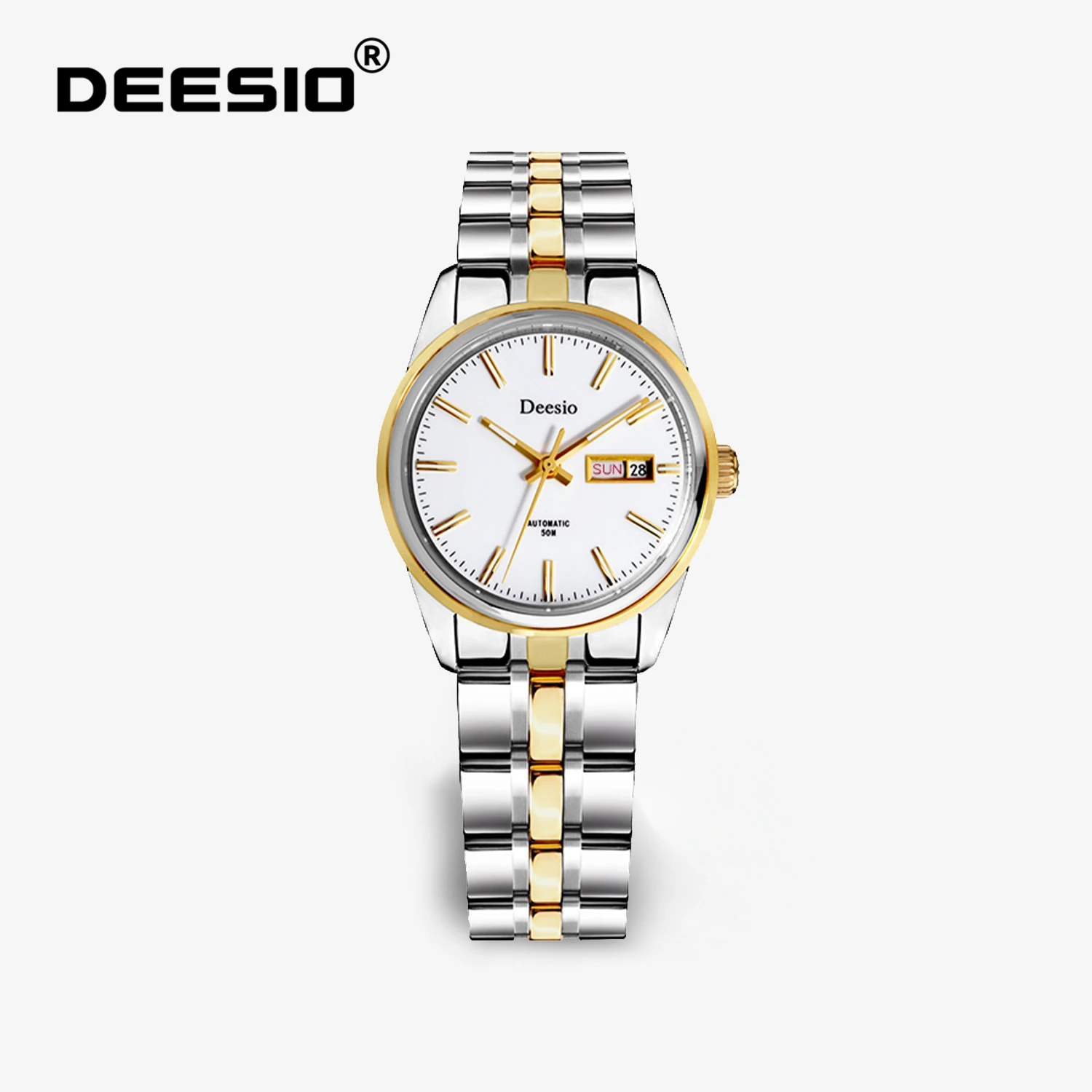Deesio Men's Automatic Mechanical Watch Battery Free, Precise Timing Black Dial with Gold Hands 316L Stainless Steel Mens Gifts