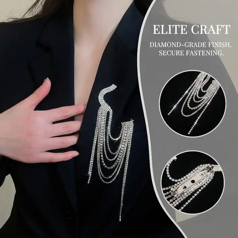 European And American Luxury Full Rhinestone Tassel Brooch Multi-Layer Rhinestone Autumn And Winter Sweater Joker Brooch