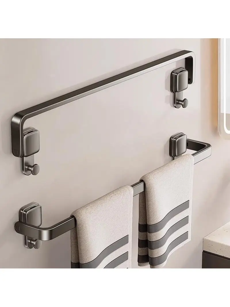 バスルームタオルラック-吸盤一体型トイレ収納棚-穴あけ不要-タオルバー-家庭用掃除道具