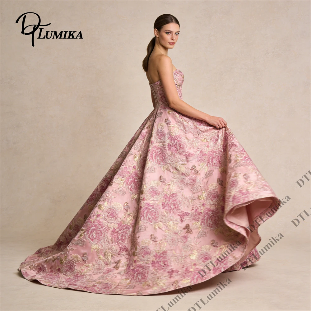 

DTLumika Strapless Butterfly Jacquard Ball Gown for Wedding Prom Banquet Women's Long Evening Dresses Wedding Celebration Dress