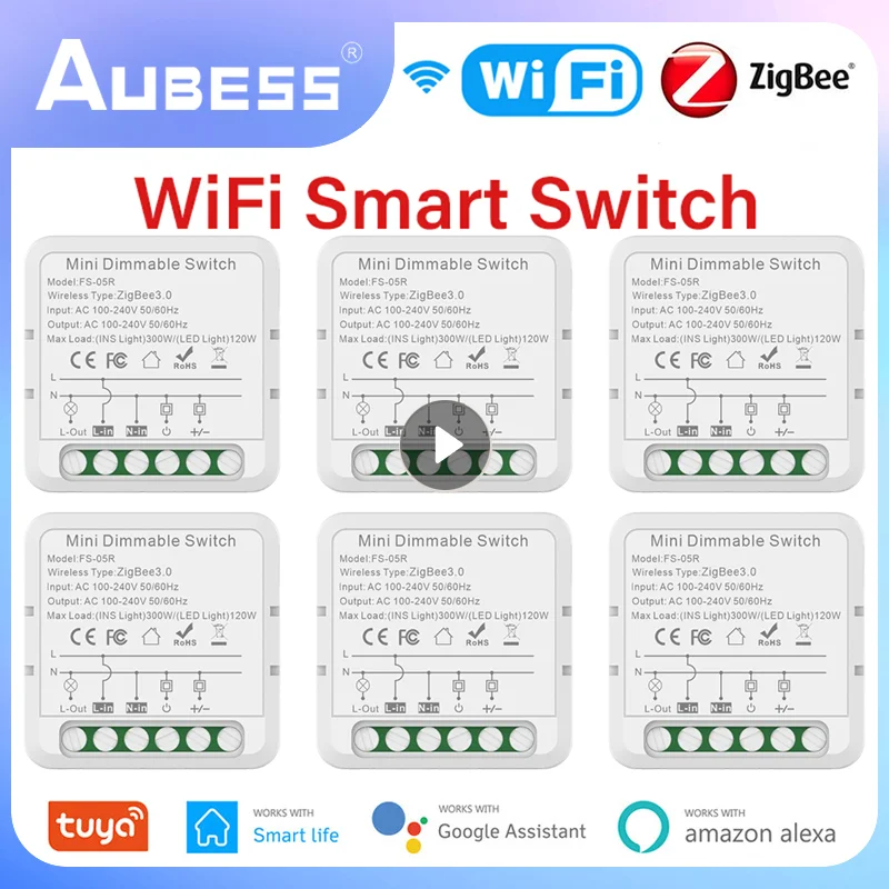 

Tuya ZigBee WiFi Smart Dimmer Switch Module Breaker Smart Life Control Works with Alexa Yandex Alice Google Home Need Neutral