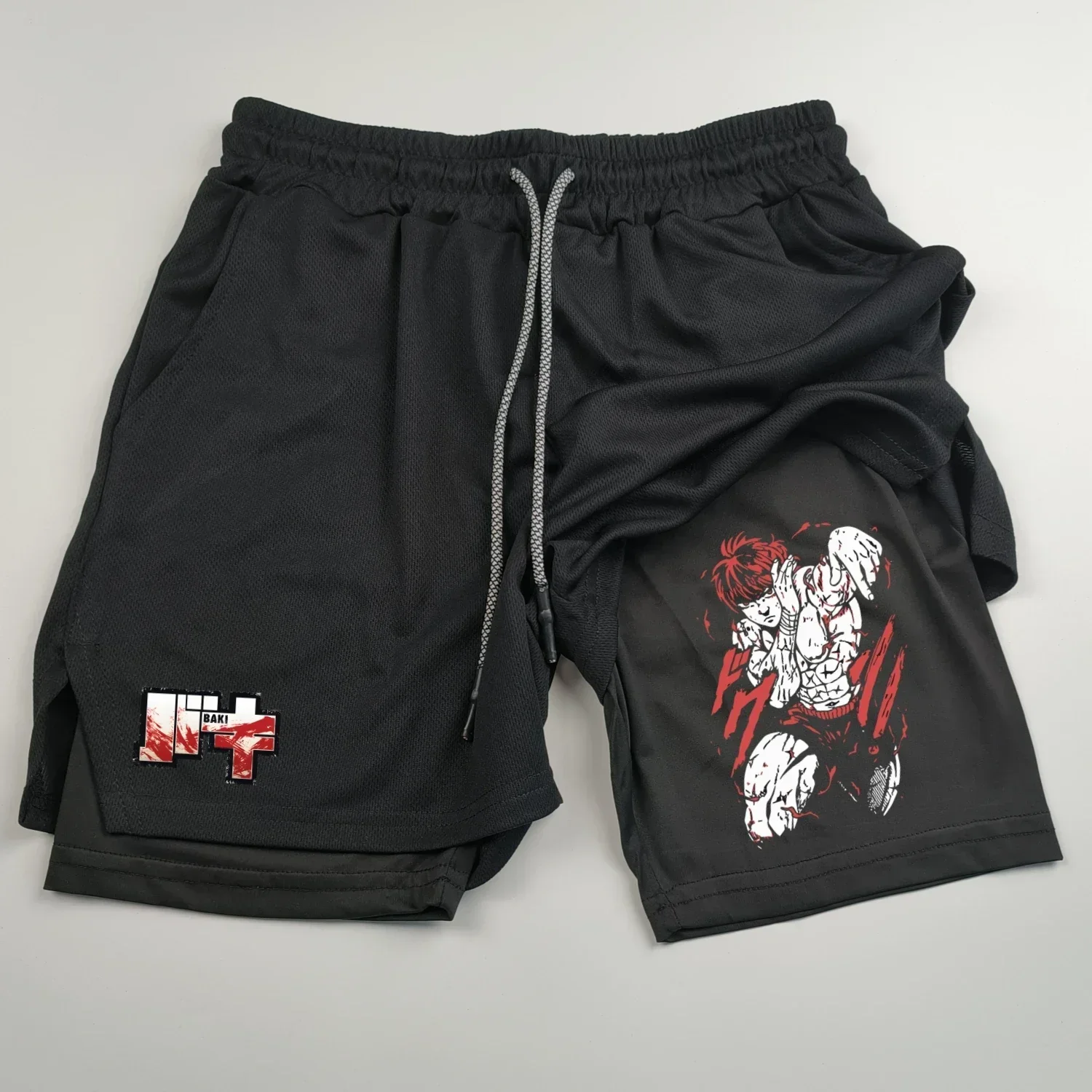 كارتون باكي الرجال السراويل الصيف ضغط قصيرة طبقة مزدوجة رسالة التجفيف السريع السراويل اللياقة البدنية رياضية تجريب Sho #2