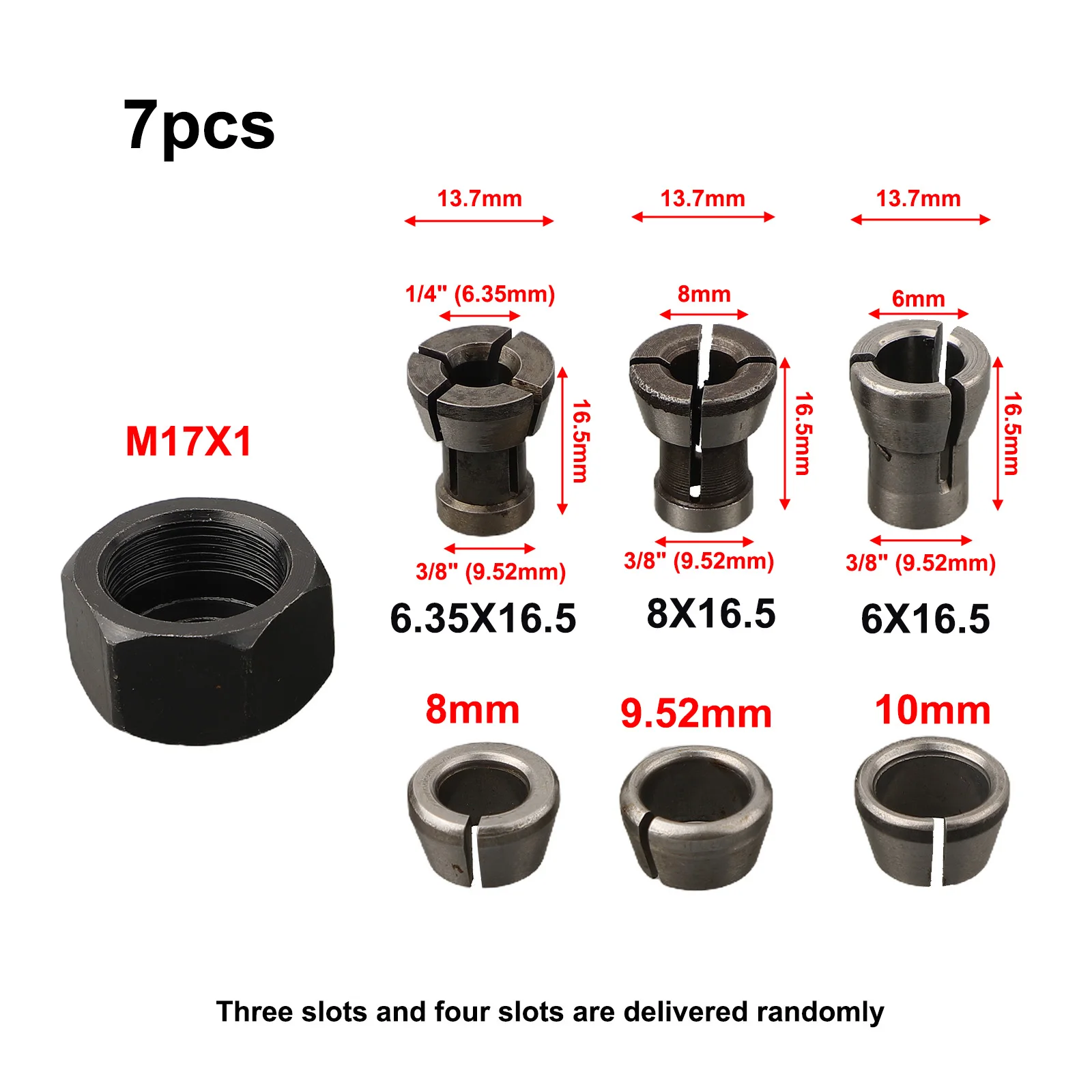7pcs/set M17 Collet Chuck Adapter With Nut Engraving Trimming Machine Electric Router For Engraving Machine, Wood Router.