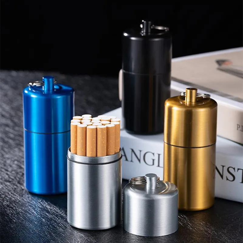 1pc Zinc Alloy Cigarette Case Portable Mini Waterproof Metal Cigarette Box with Keychain Sliver Color Pill Case Gift for Man