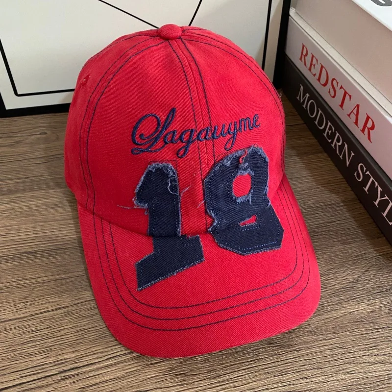 Vintage Unisex Baseball Cap with Number Embroidery Distressed Cotton Dad Hat for Men and Women