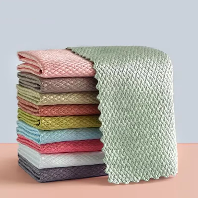 Efficient Fish Scale Wipe Cloth Microfiber Cleaning Cloth Home Washing Dish Cleaning Towel Reusable Absorbent Cloths Home Clean