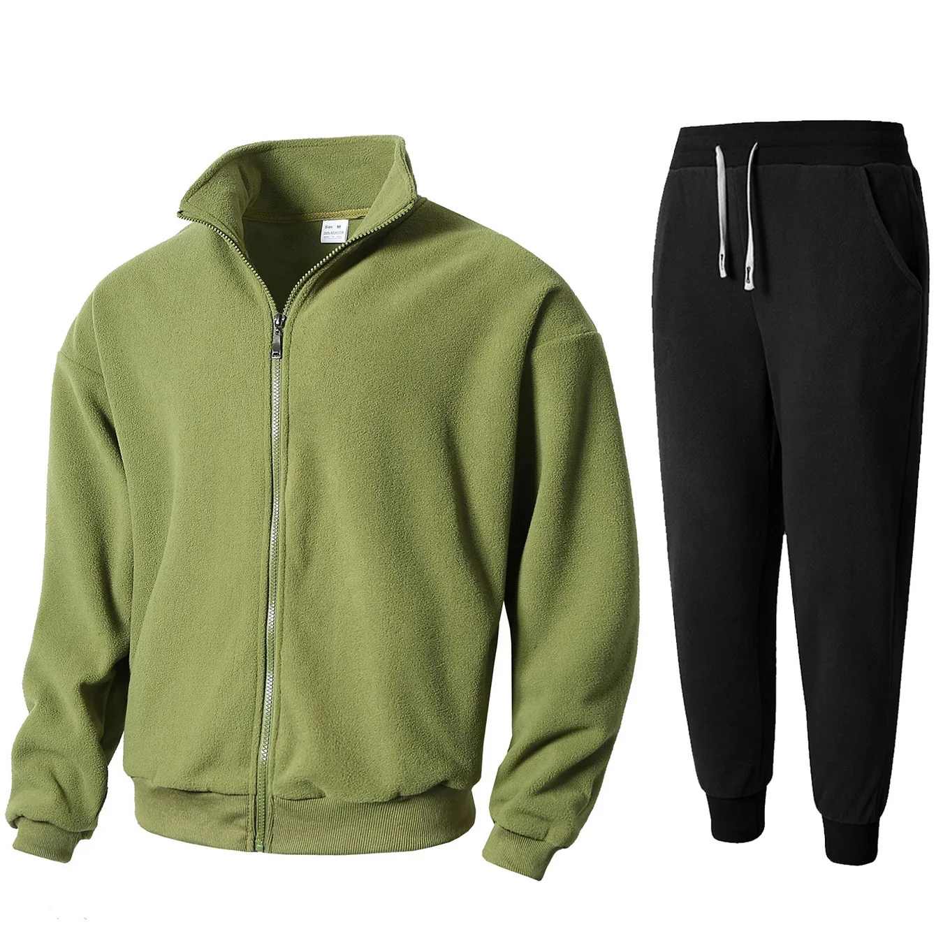 Autumn Winter Men's Solid Color Casual Trendy Slim Sports 2 Piece Sets Stand Collar Zipper Cardigan Coats Jogger Trousers Male