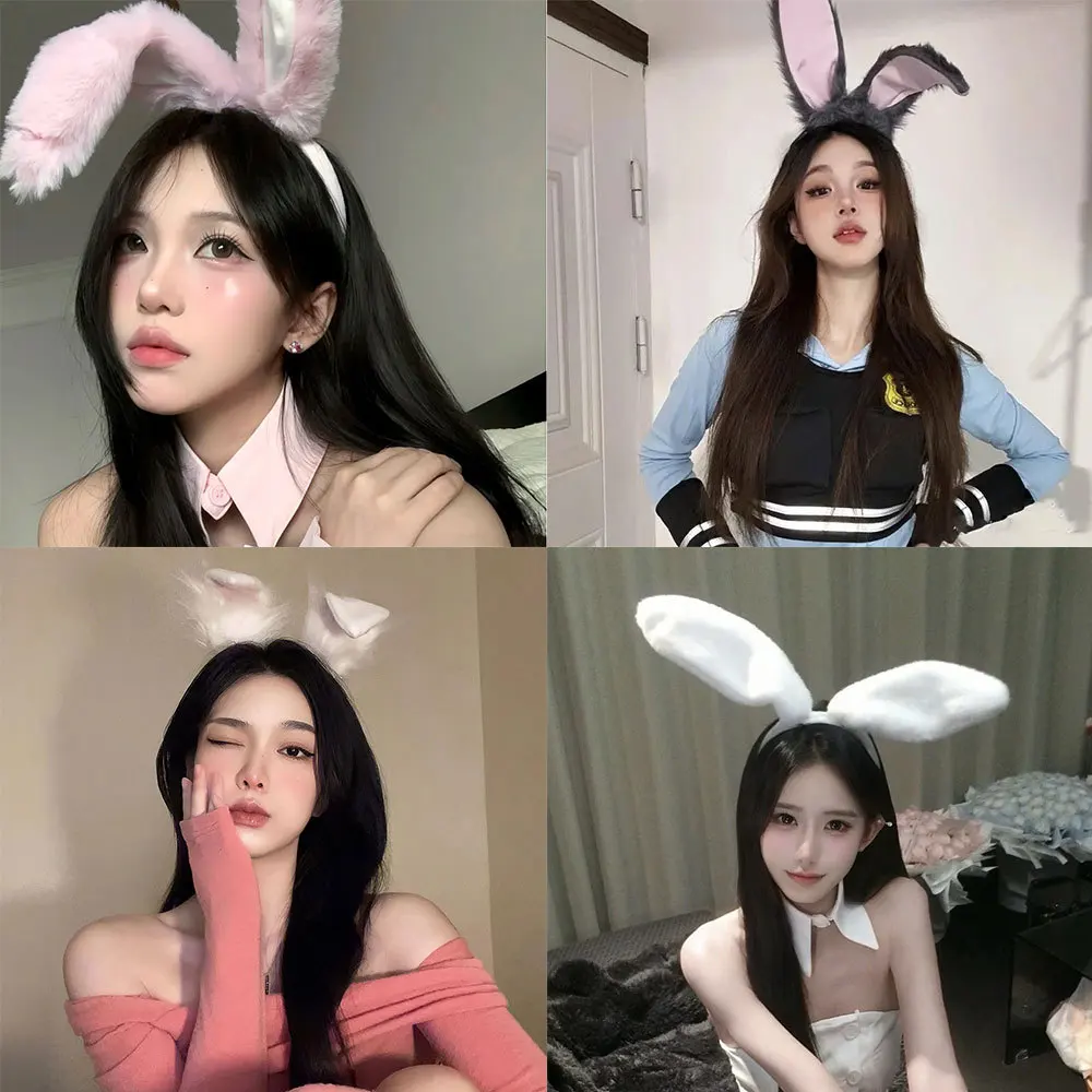 Christmas Halloween Hair Accessories White Rabbit Ears Cute Plush Headband Cos Bunny Photo Dress Up