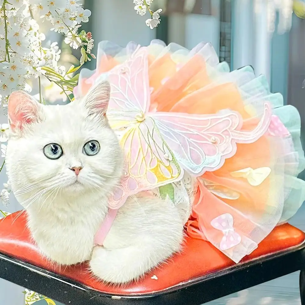 

Fluffy Pet Princess Dress Breathable Creative Dog Wedding Skirts Cute Tulle Skirt Cat Butterfly Wing Dress For Dogs Cats