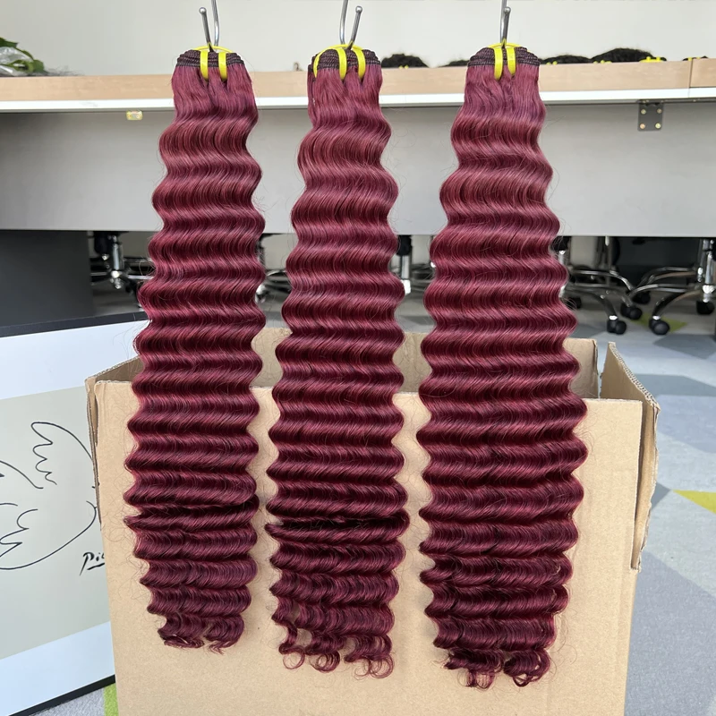 #99j Burgundy Colored Deep Wave Human Hair Bundles Unprocessed Vietnamese 100% Raw Virgin Human Hair Extensions Full Thick Deals