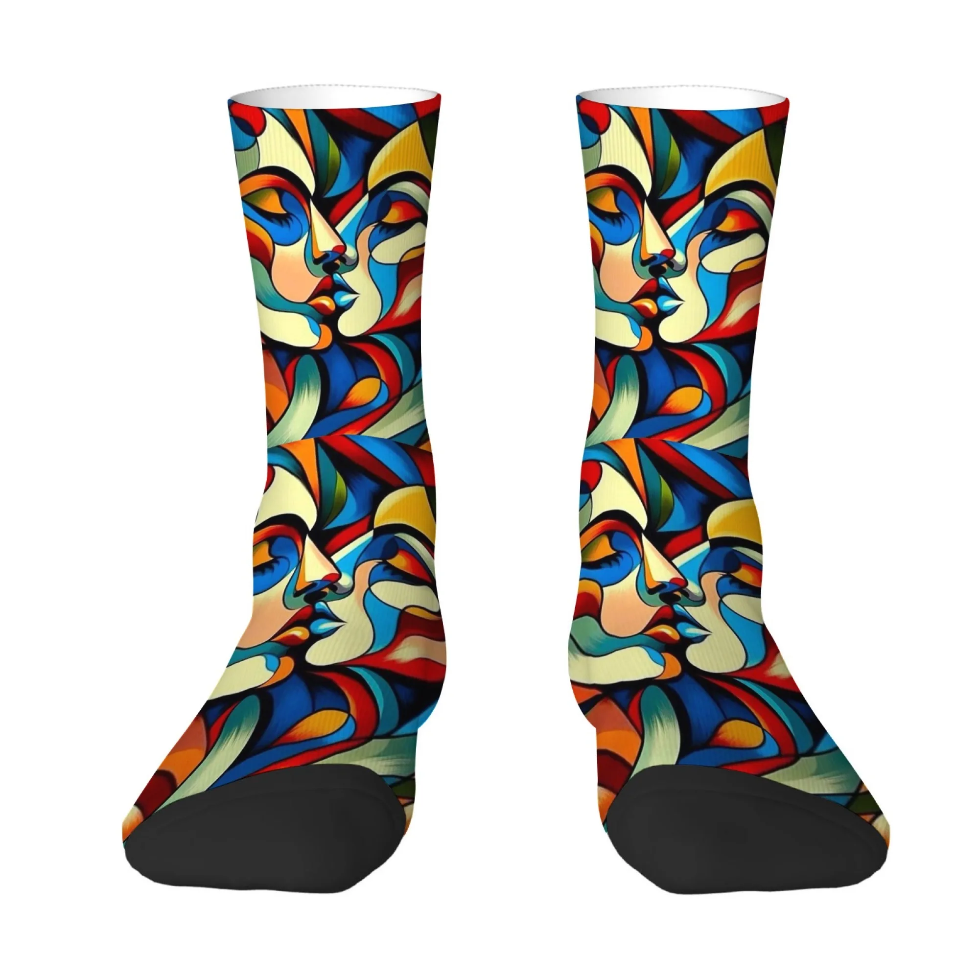 

Abstract Cubist-style Face Print Mid-calf Socks Full of Picasso-esque Modern Art for Art Lovers Comfortable Breathable Soft Sock