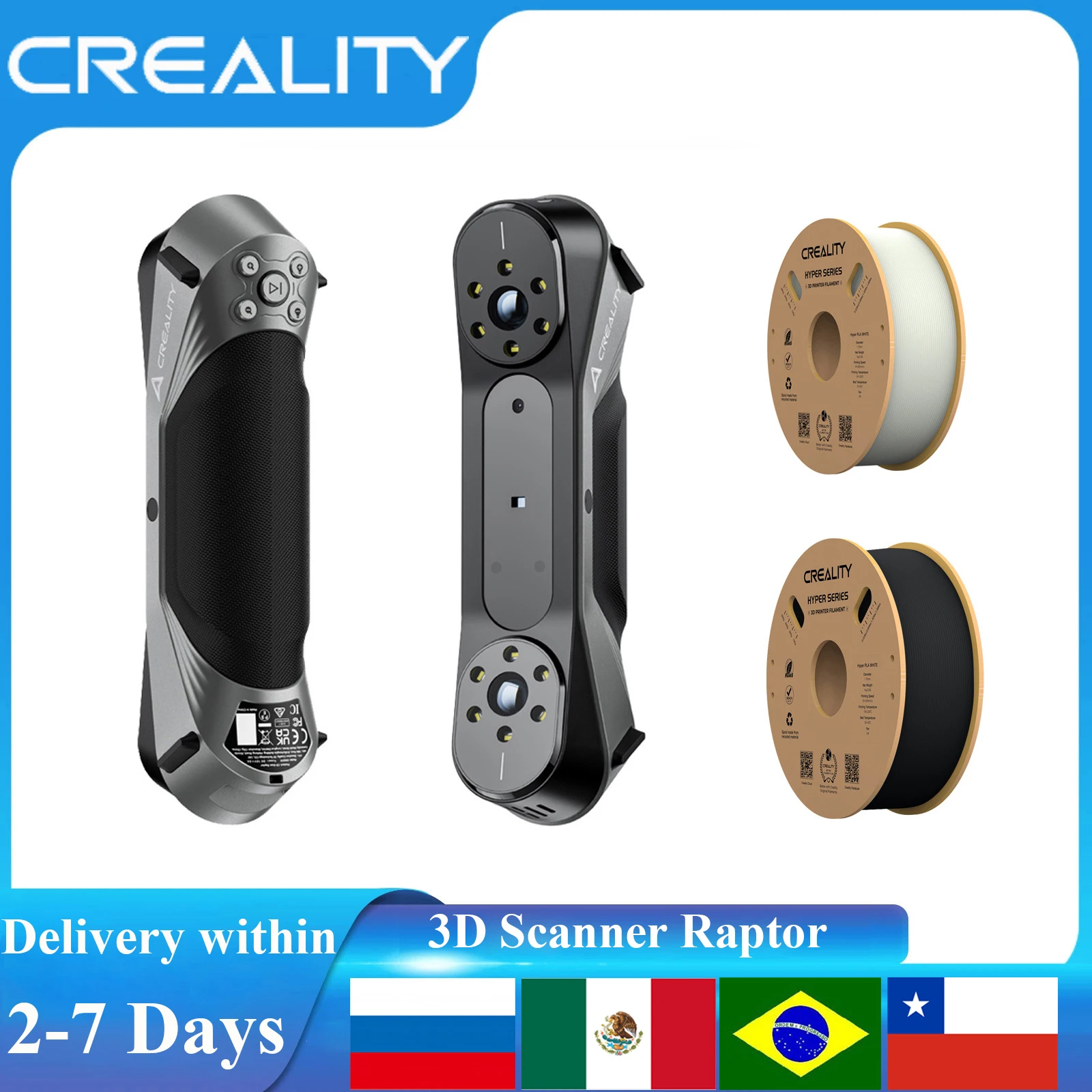 Creality CR-Scan Raptor Handheld 3D Scanner, 24-bit Full Color 0.1mm High Accuracy Anti-Shake Tracking, Compatible with Windows Mac for 3D Printing Handicraft Scanning