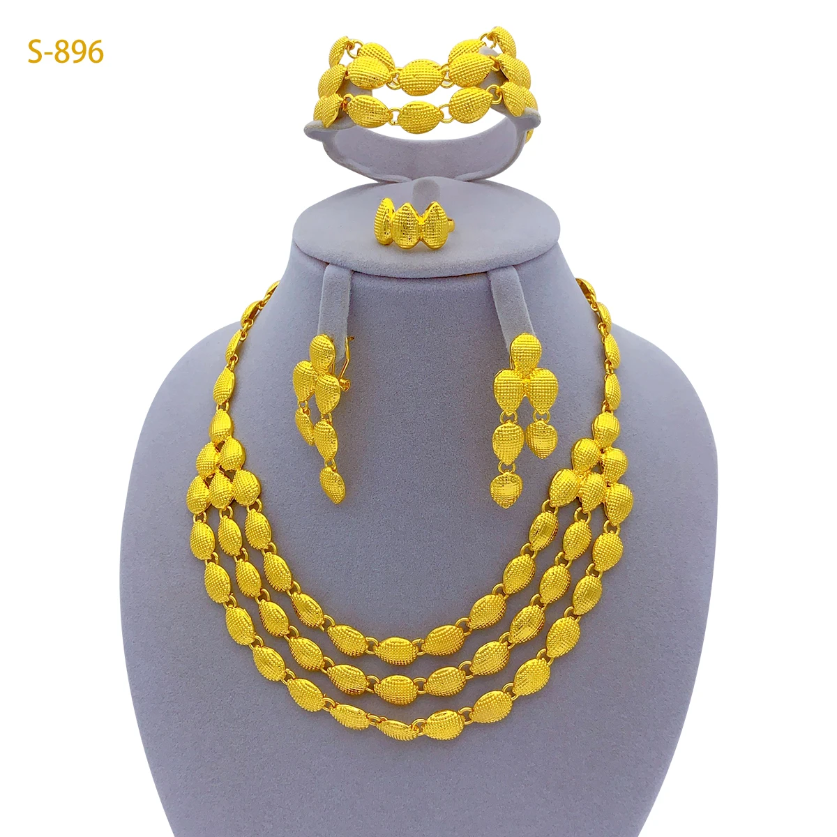 

Fashion Ethiopia Dubai Women's Jewelry Set African Wedding 24 Gold Color Jewelry Necklace Bracelet Earring Ring Set Party Gifts