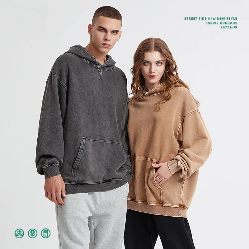 Autumn Winter New American Retro Washed High Street Hoodie for Men Fashion Gothic Sweatshirt Couple Streetwear Y2k Clothing