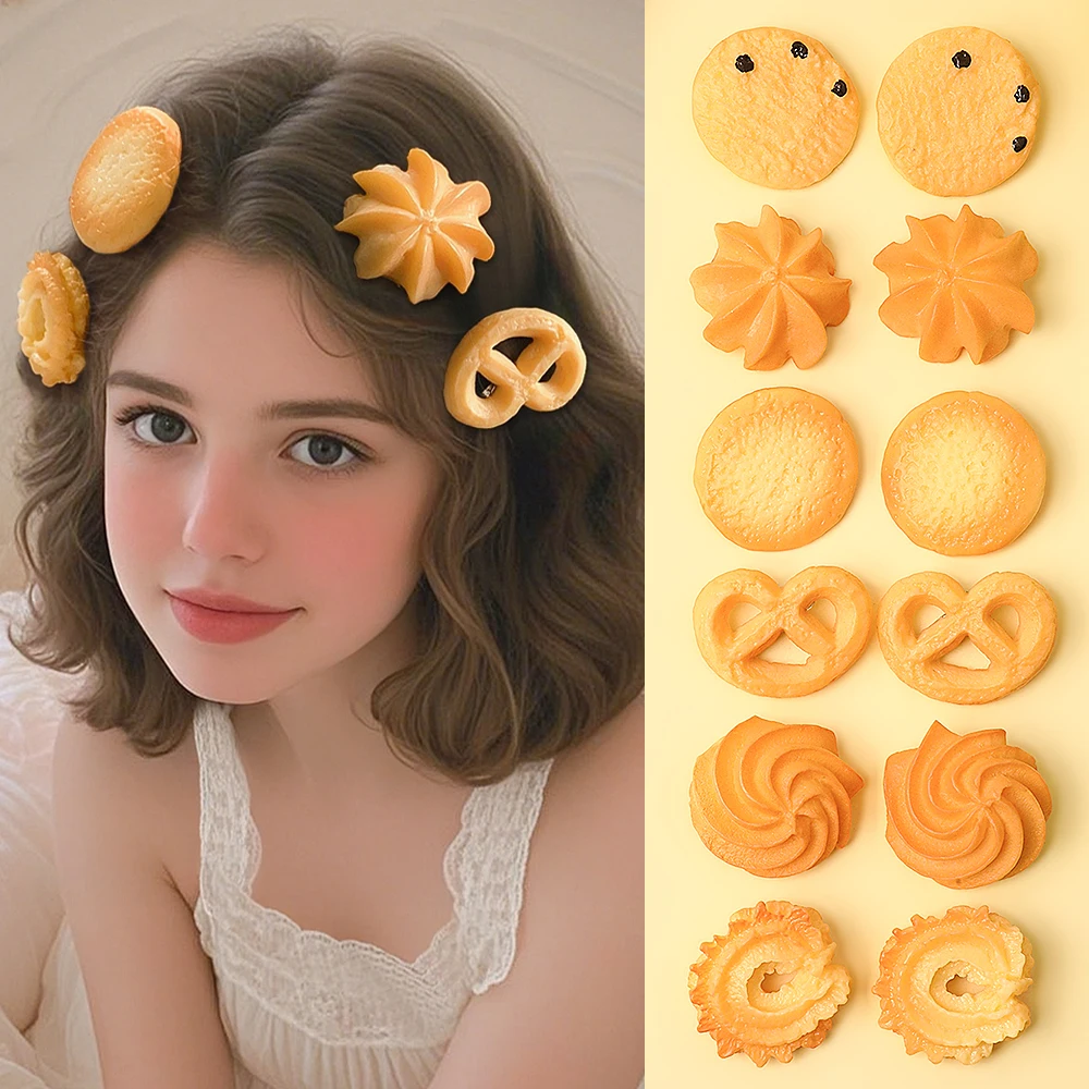 

6/12 Pieces of Creative Imitation Cookie Hairpins, Stylish and Versatile, Sweet and Casual Outing Headwear for Girls